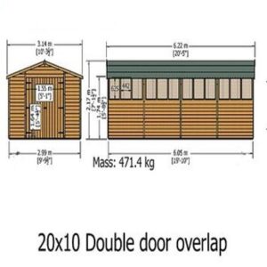 Overlap Dipped Double Door  20 x 10 No Windows